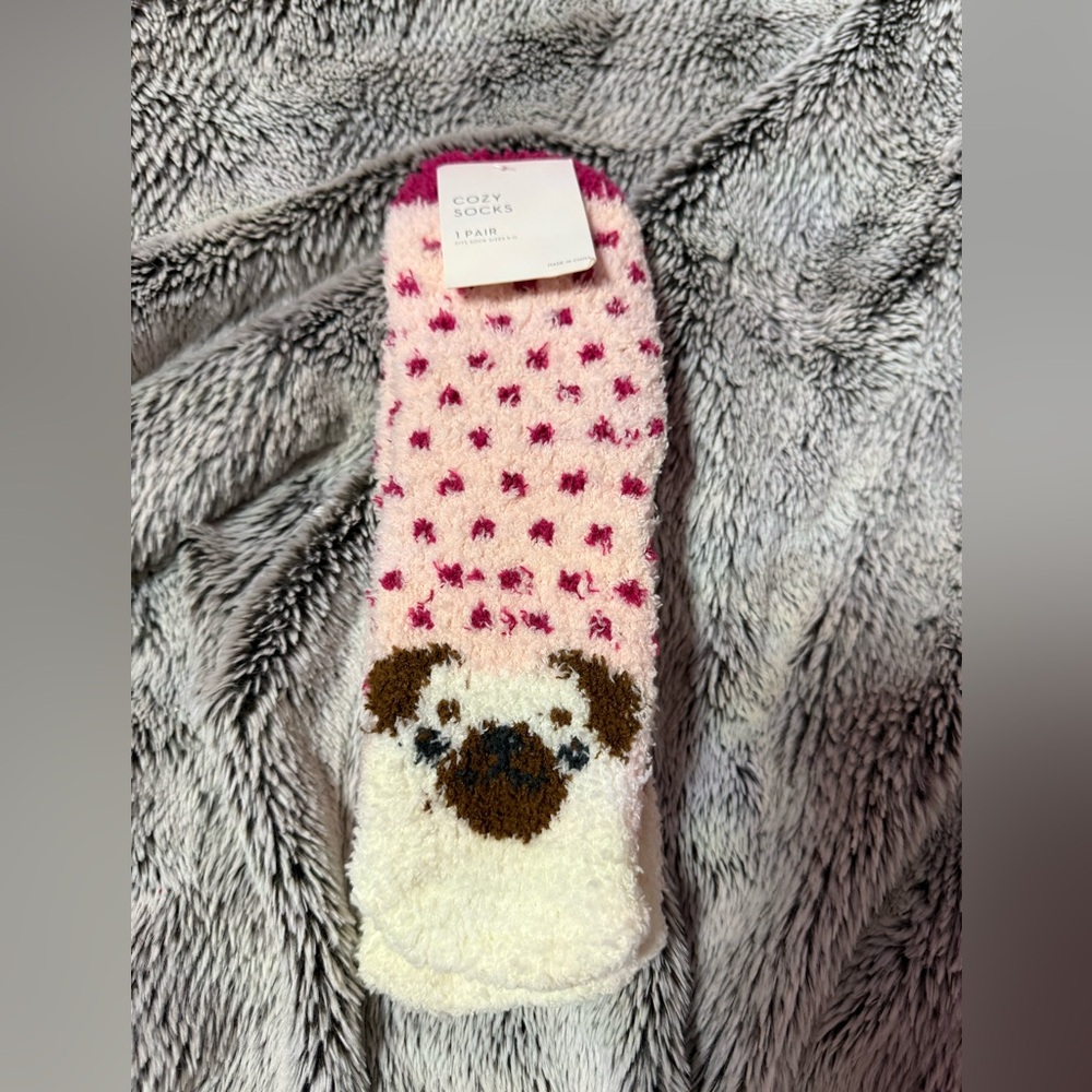 Pink and White Cozy dog Socks